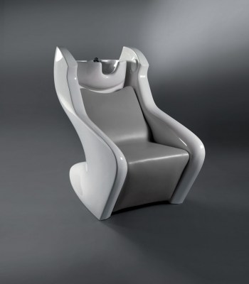 Lavacabezas Tecknowash S - Teja blanca, estructura blanca, tapizado K.R. Metal